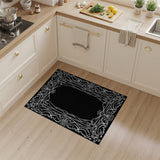 Ornate Floral Frame Black White Area Rug