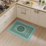 Ornate Teal Mandala Area Rug with Gold Frame