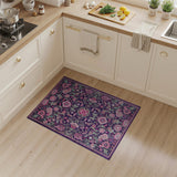 Purple Persian Floral Area Rug with Pink Blooms