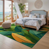 ODIKA Tropical Leaf Washable Area Rug - Modern Botanical Low Pile Non-Slip Carpet