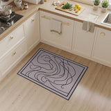 Abstract Wavy Black Lines Pink Area Rug