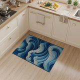 Layered Swirling Waves Blue Area Rug