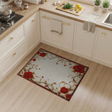 ODIKA Washable Vintage Floral Border Area Rug - Low Pile Non-Slip Red & Gold