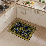 Navy Blue Gold Sunflower Medallion Area Rug