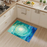 Blue Teal Concentric Circles Geometric Area Rug