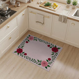 Pink Rose Vine Border Floral Rug