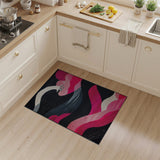 Abstract Pink Wave Black Area Rug