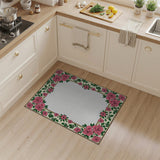 Ornate Pink Rose Floral Border Rug