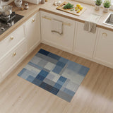 ODIKA Blue Abstract Geometric Patchwork Washable Area Rug - Non-Slip Low Pile