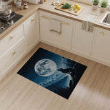 Wolf Howling at Full Moon Mountain Landscape Rug