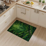 ODIKA Enchanted Forest Green Washable Rug - Low Pile Non-Slip Nature Art Area Carpet