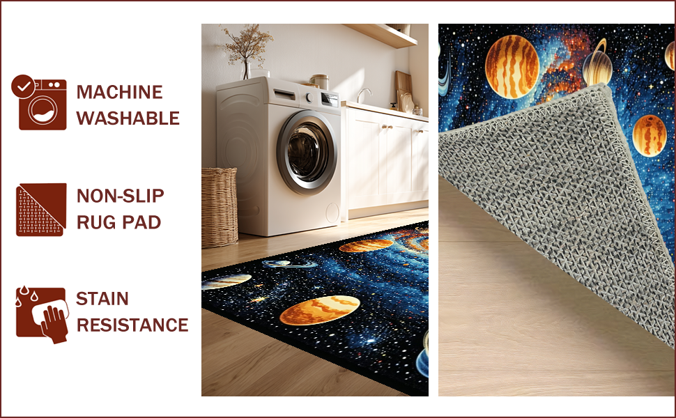 Ultra Soft Area Rug, Non Slip, Stain Resistant, Washable Area Rugs for Living Room, Bedroom, Educational Solar System Playmat Rug(Blue) - ODIKA