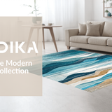 Ultra Soft Area Rug, Non Slip, Stain Resistant, Washable Area Rugs for Living Room, Bedroom, Coastal Wave Pattern Runner Rug with Seashell Motifs and Nautical Blue Swirls(Blue)