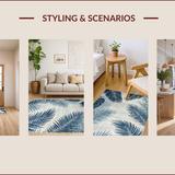 Ultra Soft Area Rug, Non Slip, Stain Resistant, Washable Area Rugs for Living Room, Bedroom, Rustic Blue Toned Botanical Charm(Blue)
