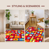 Ultra Soft Area Rug, Non Slip, Stain Resistant, Washable Area Rugs for Living Room, Bedroom, Dynamic Rainbow Animal Illustrations(Red)