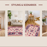 Ultra Soft Area Rug, Non Slip, Stain Resistant, Washable Area Rugs for Living Room, Bedroom, Floral Vintage Washable Nursery Area Carpet(White)