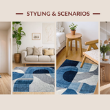 Ultra Soft Area Rug, Non Slip, Stain Resistant, Washable Area Rugs for Living Room, Bedroom, Serene Modernist Fluid Form Layout(Blue)