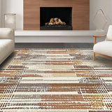 Ultra Soft Area Rug, Non Slip, Stain Resistant, Washable Area Rugs for Living Room, Bedroom, Elegant Scalloped Earth Tone Pattern(Brown)