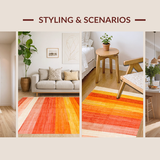 Ultra Soft Area Rug, Non Slip, Stain Resistant, Washable Area Rugs for Living Room, Bedroom, Cozy Textured Symmetrical Elements(Orange)