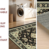 Ultra Soft Area Rug, Non Slip, Stain Resistant, Washable Area Rugs for Living Room, Bedroom, Rustic Traditional Tiled Motif(Black)
