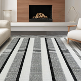 Ultra Soft Area Rug, Non Slip, Stain Resistant, Washable Area Rugs for Living Room, Bedroom, Reversible Laundry Room Mat Black White Striped Braided Patio Porch Rug(Black)