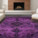 Ultra Soft Area Rug, Non Slip, Stain Resistant, Washable Area Rugs for Living Room, Bedroom, Vintage Ethnic Geometric Arrangement(Purple)