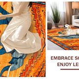 Ultra Soft Area Rug, Non Slip, Stain Resistant, Washable Area Rugs for Living Room, Bedroom, Colorful Floral Elephant Illustration(Orange)