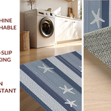 Ultra Soft Area Rug, Non Slip, Stain Resistant, Washable Area Rugs for Living Room, Bedroom, Whimsical Starfish and Stripes Fusion(Blue)
