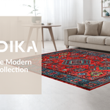 Ultra Soft Area Rug, Non Slip, Stain Resistant, Washable Area Rugs for Living Room, Bedroom, Brightly Colored Folk-Inspired Design(Red)