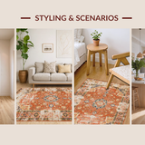 Ultra Soft Area Rug, Non Slip, Stain Resistant, Washable Area Rugs for Living Room, Bedroom, Vintage Distressed Earthy Tones(Orange)