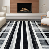 Ultra Soft Area Rug, Non Slip, Stain Resistant, Washable Area Rugs for Living Room, Bedroom, Layered Doorstep Rug with Artistic Stripe Harmony and Modern Geometric Flair(Black)