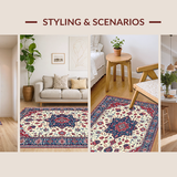 Ultra Soft Area Rug, Non Slip, Stain Resistant, Washable Area Rugs for Living Room, Bedroom, Rustic Vintage Patterned Round Design(White)