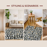 Ultra Soft Area Rug, Non Slip, Stain Resistant, Washable Area Rugs for Living Room, Bedroom, Stylish Black and White Patterned Area Rug, Chic Design for Any Space(Black)