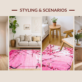 Ultra Soft Area Rug, Non Slip, Stain Resistant, Washable Area Rugs for Living Room, Bedroom, Japanese Garden Inspired Motif(Pink)