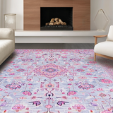 Ultra Soft Area Rug, Non Slip, Stain Resistant, Washable Area Rugs for Living Room, Bedroom, Rustic Medallion Blue Tones(Pink)
