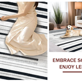 Ultra Soft Area Rug, Non Slip, Stain Resistant, Washable Area Rugs for Living Room, Bedroom, Contemporary Striped Area Rug Black and White Design Element(Black)