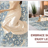 Ultra Soft Area Rug, Non Slip, Stain Resistant, Washable Area Rugs for Living Room, Bedroom, Elegant Gray Damask Motif(Blue)