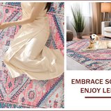 Ultra Soft Area Rug, Non Slip, Stain Resistant, Washable Area Rugs for Living Room, Bedroom, Elegant Distressed Geometric Motif(Pink)