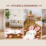 Ultra Soft Area Rug, Non Slip, Stain Resistant, Washable Area Rugs for Living Room, Bedroom, Cozy Nature-Inspired Bunny Artwork(Brown)