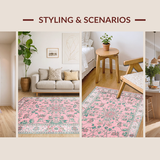 Ultra Soft Area Rug, Non Slip, Stain Resistant, Washable Area Rugs for Living Room, Bedroom, Luxurious Pastel Bloom Textures(Pink)