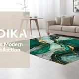 Ultra Soft Area Rug, Non Slip, Stain Resistant, Washable Area Rugs for Living Room, Bedroom, Dynamic Gold Accented Decorative Design(Green)
