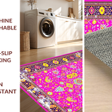 Ultra Soft Area Rug, Non Slip, Stain Resistant, Washable Area Rugs for Living Room, Bedroom, Eclectic Floral Medallion Motif(Pink)