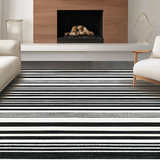Ultra Soft Area Rug, Non Slip, Stain Resistant, Washable Area Rugs for Living Room, Bedroom, Washable Braided Area Rug Black White Striped Design Patio Mat(Black)