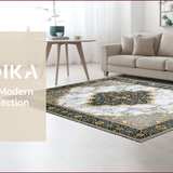 Ultra Soft Area Rug, Non Slip, Stain Resistant, Washable Area Rugs for Living Room, Bedroom, Luxurious Tiled Grey and Ivory Aesthetic(White)
