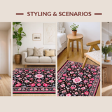 Ultra Soft Area Rug, Non Slip, Stain Resistant, Washable Area Rugs for Living Room, Bedroom, Boho Vintage Floral Aesthetic(Black)