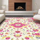 Ultra Soft Area Rug, Non Slip, Stain Resistant, Washable Area Rugs for Living Room, Bedroom, Vibrant Retro Flower Composition(White)