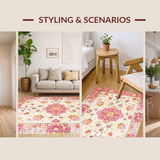Ultra Soft Area Rug, Non Slip, Stain Resistant, Washable Area Rugs for Living Room, Bedroom, Delicate Floral Watercolor Palette(Ivory)