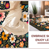 Ultra Soft Area Rug, Non Slip, Stain Resistant, Washable Area Rugs for Living Room, Bedroom, Boho Black Floral Washable Rug for Living Room(Black)