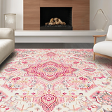 Ultra Soft Area Rug, Non Slip, Stain Resistant, Washable Area Rugs for Living Room, Bedroom, Stylish Boho Tiled Blossom Design(Ivory)