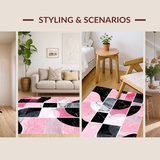 Ultra Soft Area Rug, Non Slip, Stain Resistant, Washable Area Rugs for Living Room, Bedroom, Stylish Low Pile Artistic Design(Pink)